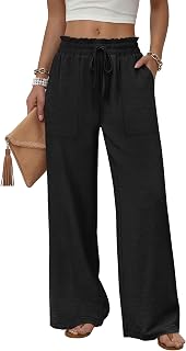 WIHOLL Women's Wide Leg Pants with Pockets Drawstring Loose Trousers Business Work Pants Summer Beach Vacation Clothes