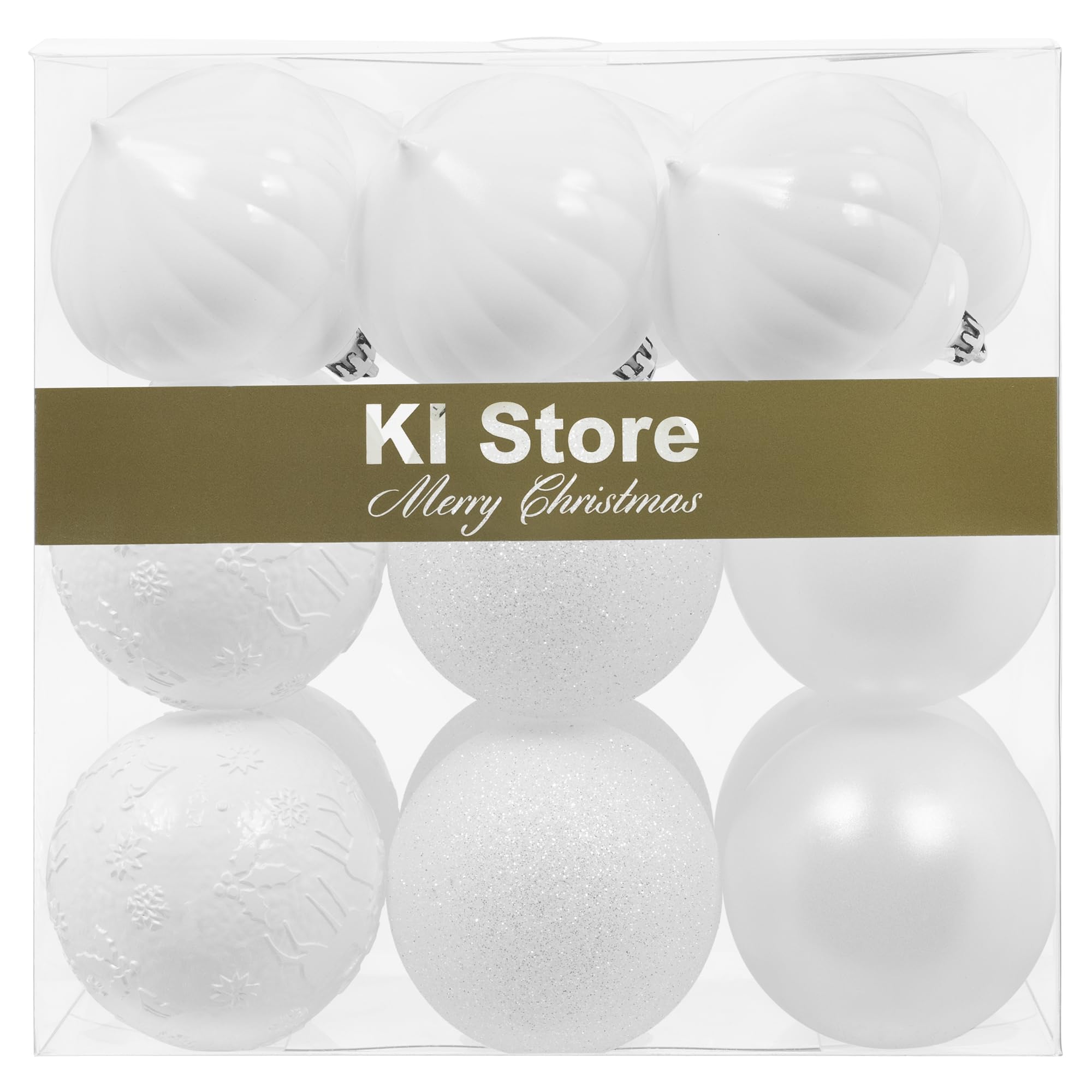 KI Store White Christmas Baubles 80mm Plastic Hanging Ornaments 18pcs Shatterproof Balls for Xmas Tree Decorations