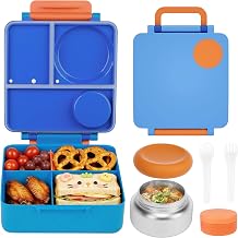 FOOYOO Bento Lunch Box Set for Kids & Adults, Leakproof 4-Compartment Container with Insulated Stainless Steel Food Jar, Utensils, BPA-Free, Microwave & Dishwasher Safe for School Work TravelBlue