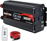 SUNIVORA 3000W Power Inverter 12V DC to 120V AC, 6000W Peak, Remote Control LCD, 4 AC & 4 USB Ports for RV Car Truck Camping Solar