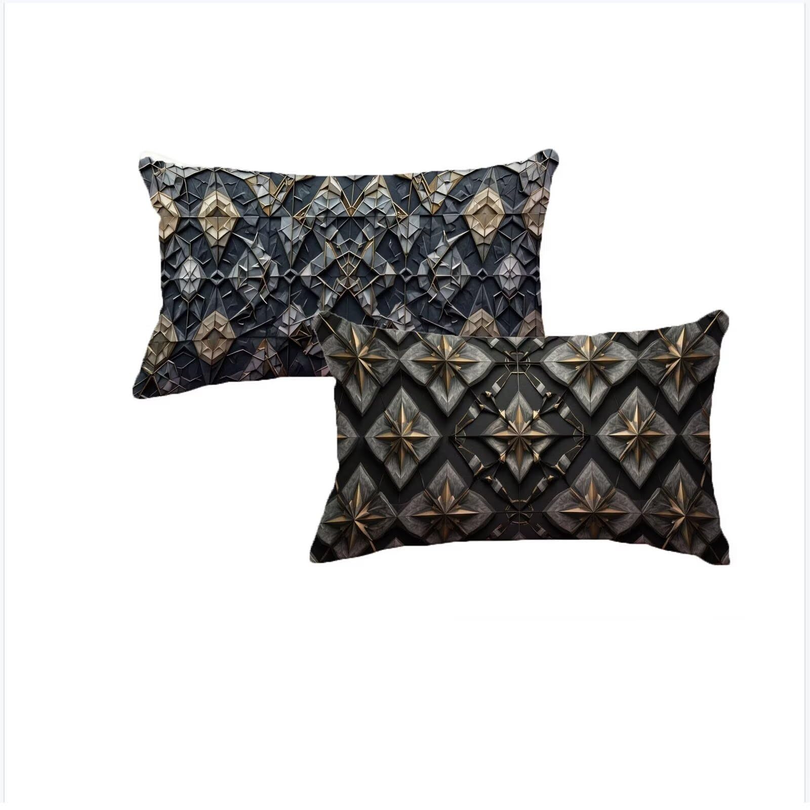 Housse coussin 50x70 cm imperméable lot de 2 gris en lin motif géométrique