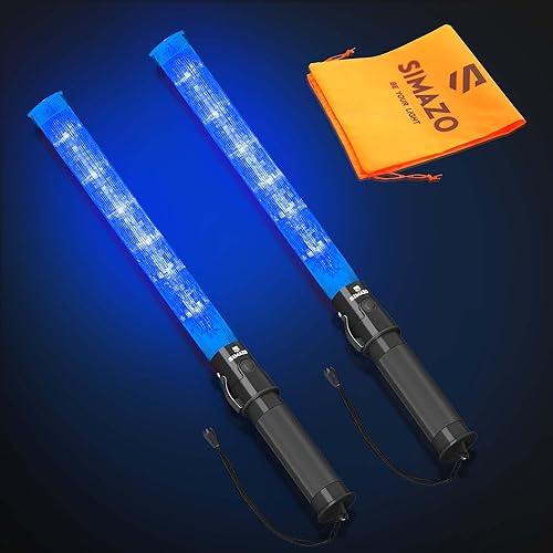 2 varitas de tráfico de señal de 21 pulgadas con 3 modos intermitentes y 6 luces LED, bastón de seguridad de tráfico con clip lateral para control