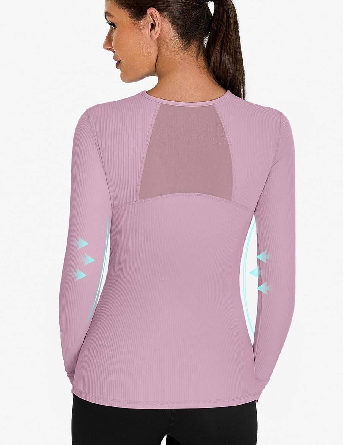 BMJL Women's Long Sleeve Crop Workout Shirts Slim Fit Breathable Mesh Gym Athletic Running Hiking Tops - Image 2