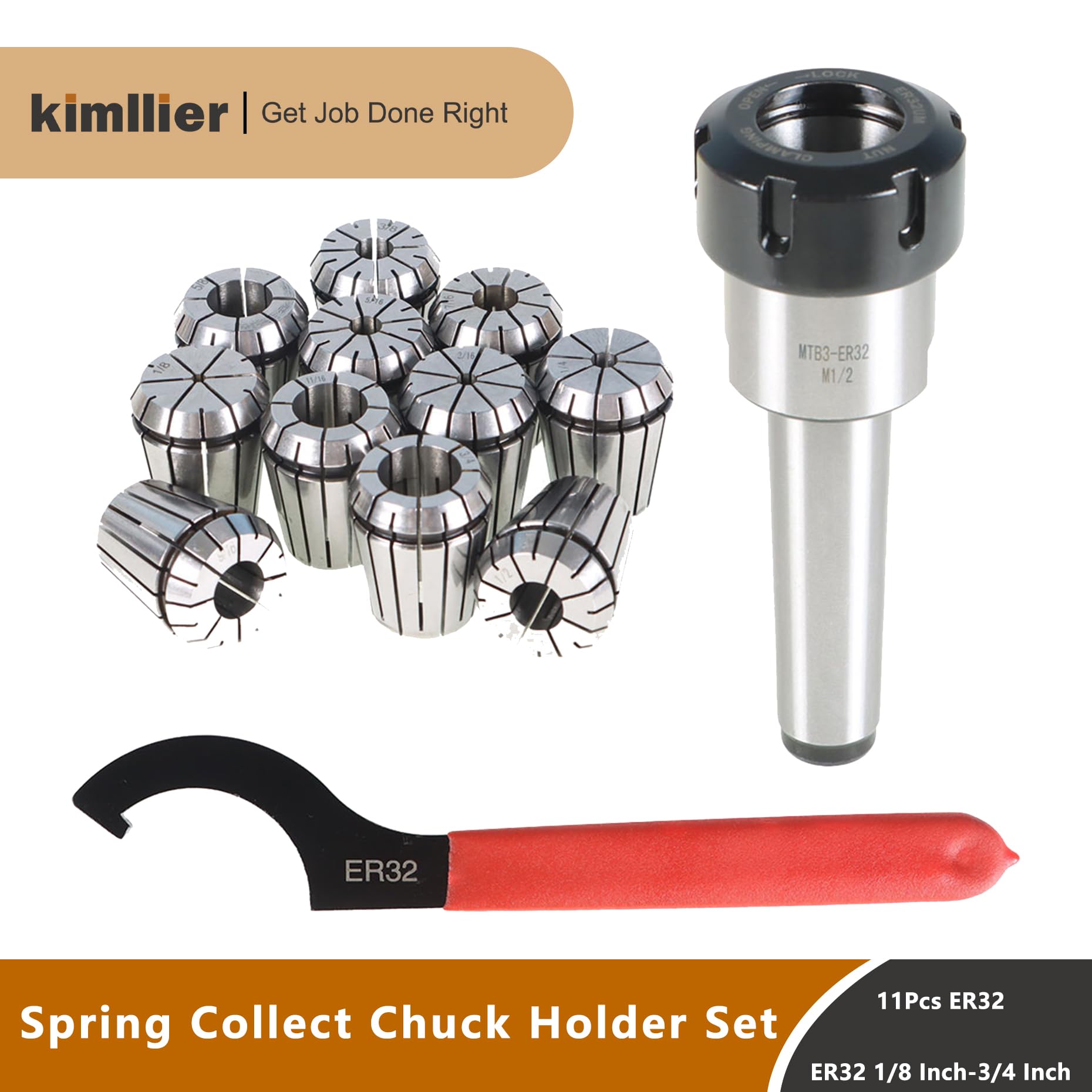 Mt3 Collet CNC Collet Chuck Holder Kimllier ER-32 MT3 Collet Chuck Set With 11 ...