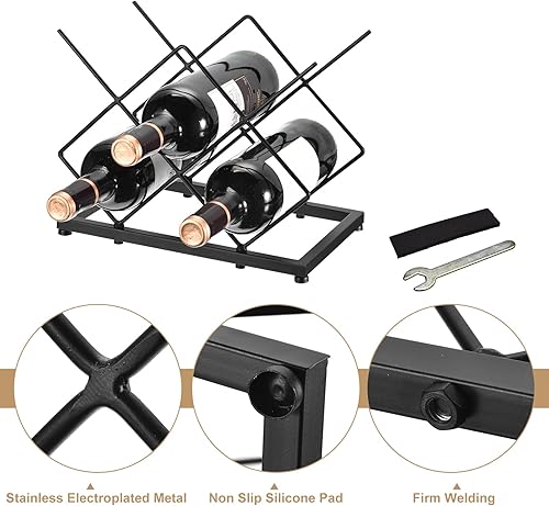 Miniatura 4 de uxcell Estante de vino para encimera, soporte para botellas de vino de mesa para hasta 5 botellas estándar, estante de vino independiente para
