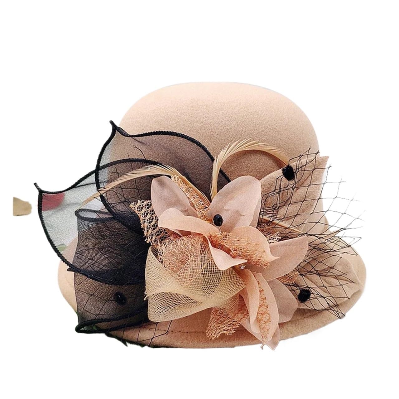 Cappelli Fascinator Donna Cappello Classico a Tesa Larga Fedora con Cintura di Perle, Solido, for Uomo e Donna, Invernale, for Matrimonio, Chiesa, Jazz