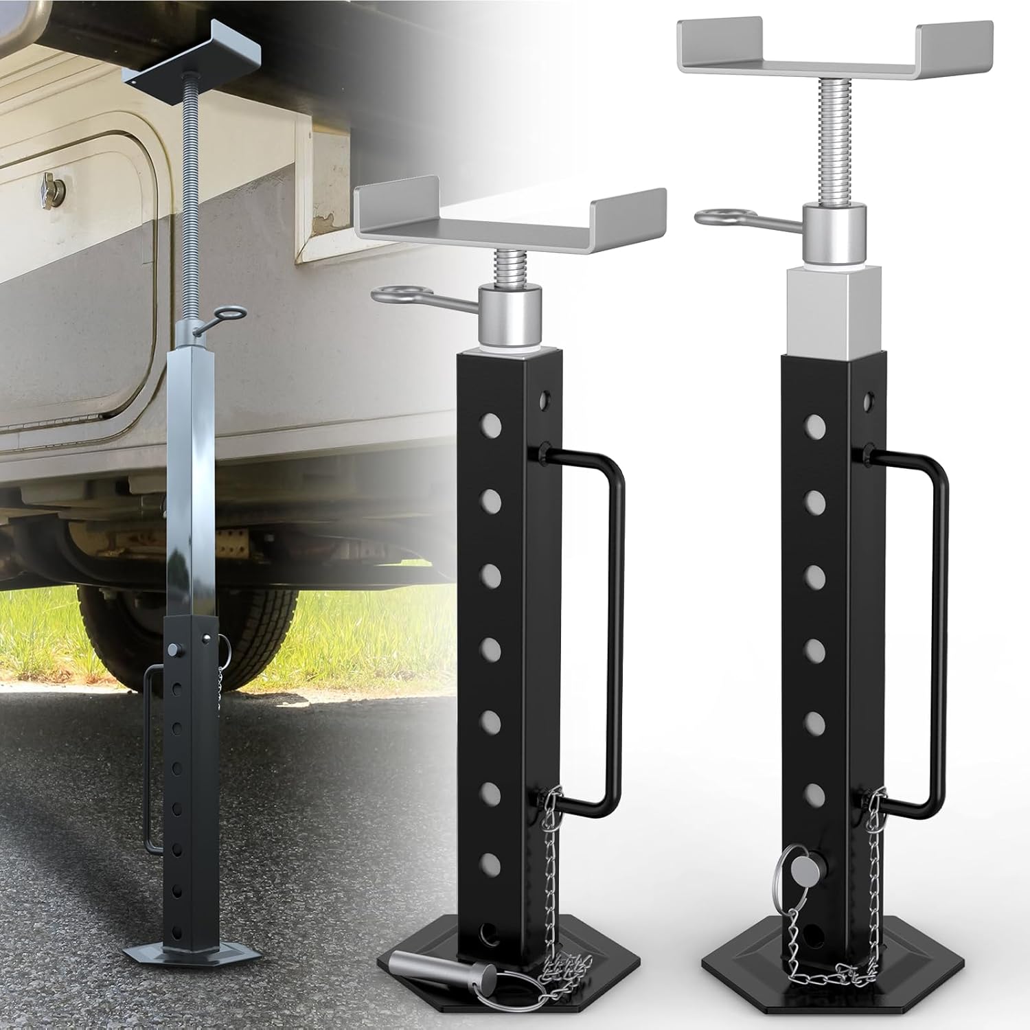 RV Slide Out Support Jacks, RV Slide Out Supports Stabilizer Jacks Adjusted from 15'' to 35'', Heavy Duty Rust Resistant Steel for 5th Wheel 5000 lbs Capacity, Camper Supports Stabilizer Jacks Silver
