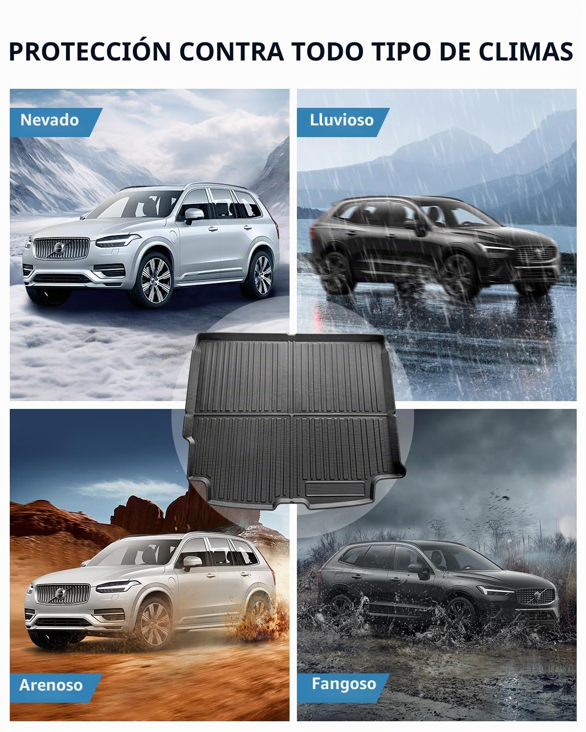 TPE Alfombras Maletero para Volvo XC60 Recharge HEV PHEV 2018-2026 | Alfombrillas Maletero Originales, Protector Maletero Antideslizantes e Impermeables, Funda Maletero con Bordes Elevados