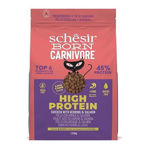Schesir Born Carnivore, Croquetas de Pollo y Arenque para Gatos Adultos horneadas (Bolsa de 1,25 kg)