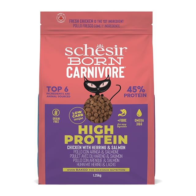 Schesir Born Carnivore, Croquetas de Pollo y Arenque para Gatos Adultos horneadas (Bolsa de 1,25 kg)