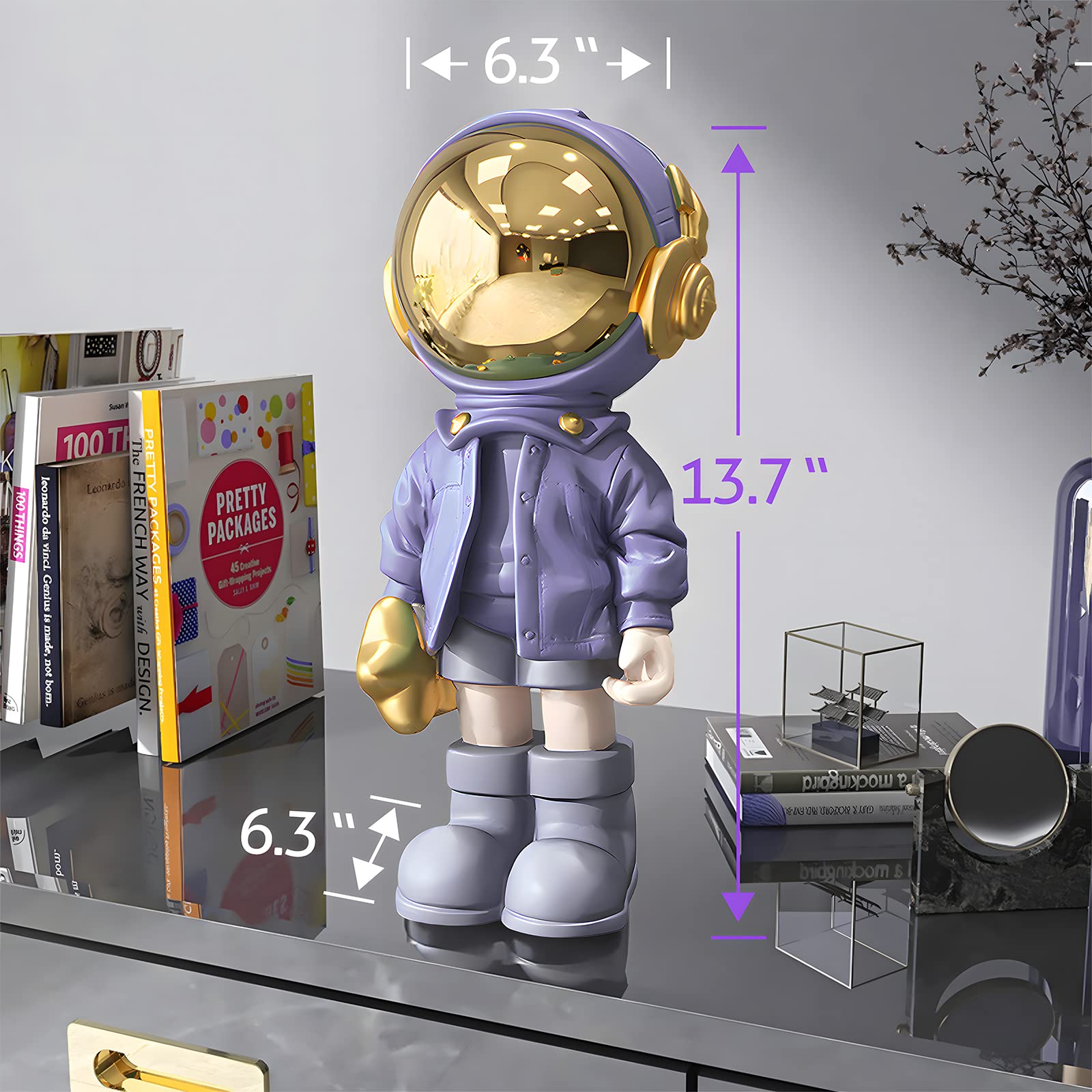 EZ4ENCE Astronauten-Figur, Raumfahrer-Dekoration, Skulptur für Heimdekoration, Kunst, Violette Regaldekoration, Coole Metallmaske, Tischdekoration, große Raumfahrer-Figur, Ornament, Geschenke