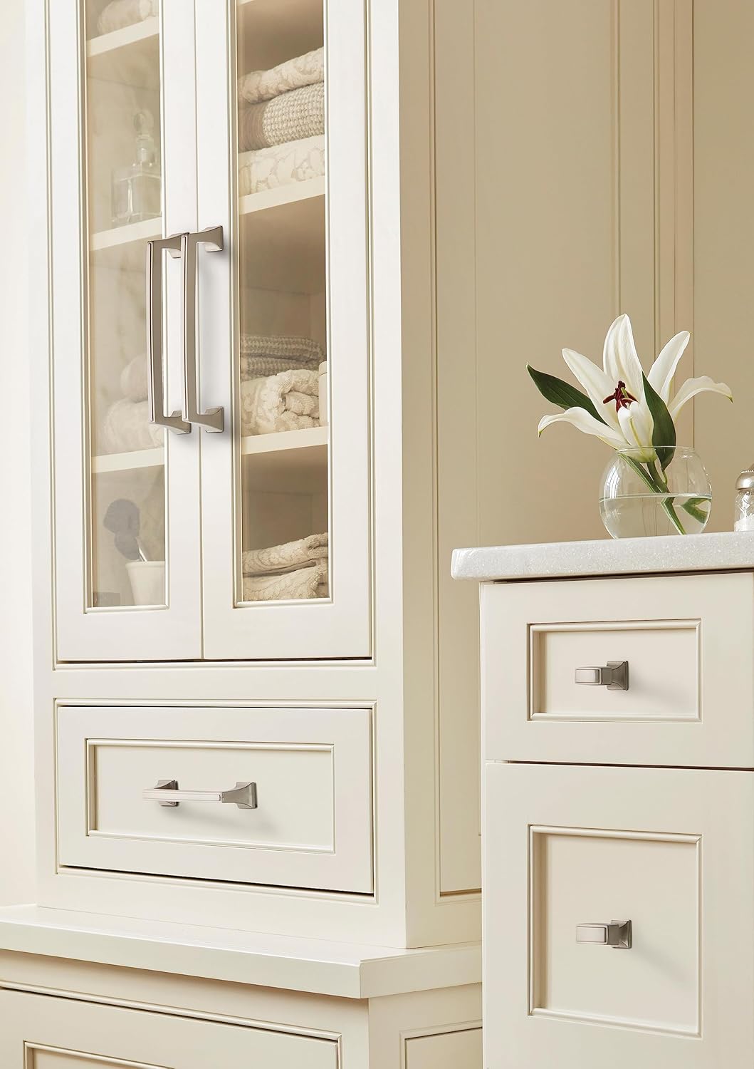 Amerock | Cabinet Pull | Satin Nickel | 3-3/4 inch (96 mm) Center to Center | Mulholland | 1 Pack | Drawer Pull | Drawer Handle | Cabinet Hardware
