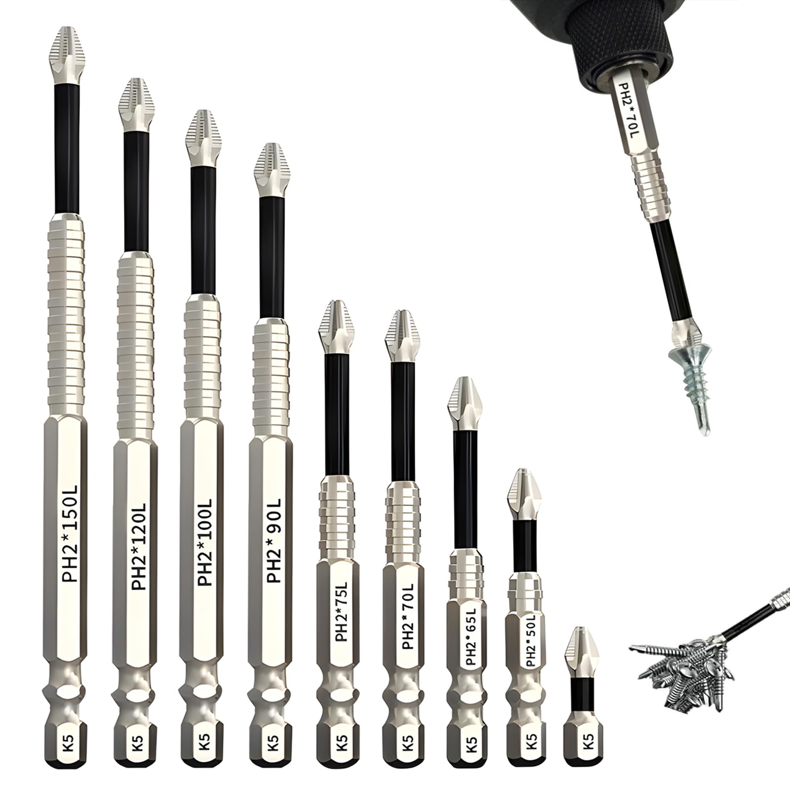 9-teiliges Magnetisches Schraubendreher-Bit-Set – Stark Magnetisch, Rutschfest, Größen 25–150 Mm