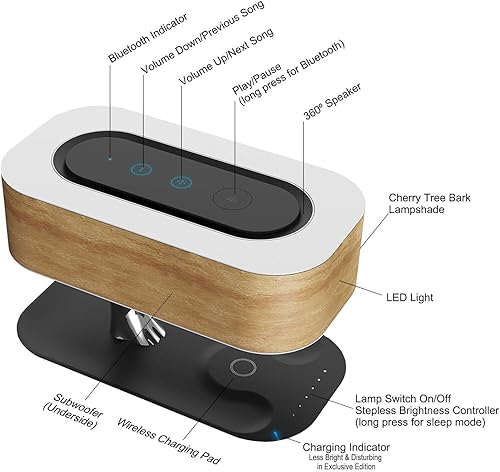Miniatura 8 de AMPULLA Tree of Aura - Lámpara de mesa inteligente con carga inalámbrica y altavoz Bluetooth, lámpara de mesita de noche regulable para dormitorio