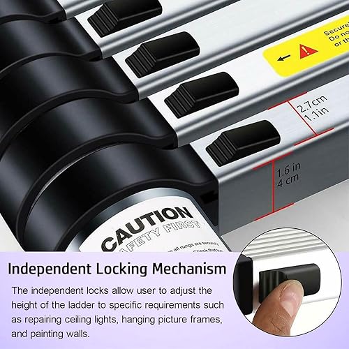 Miniatura 4 de Escalera telescópica de extensión de aluminio de 8.5 pies, escalera telescópica ligera con mecanismo de bloqueo, escalera plegable multiusos EN131