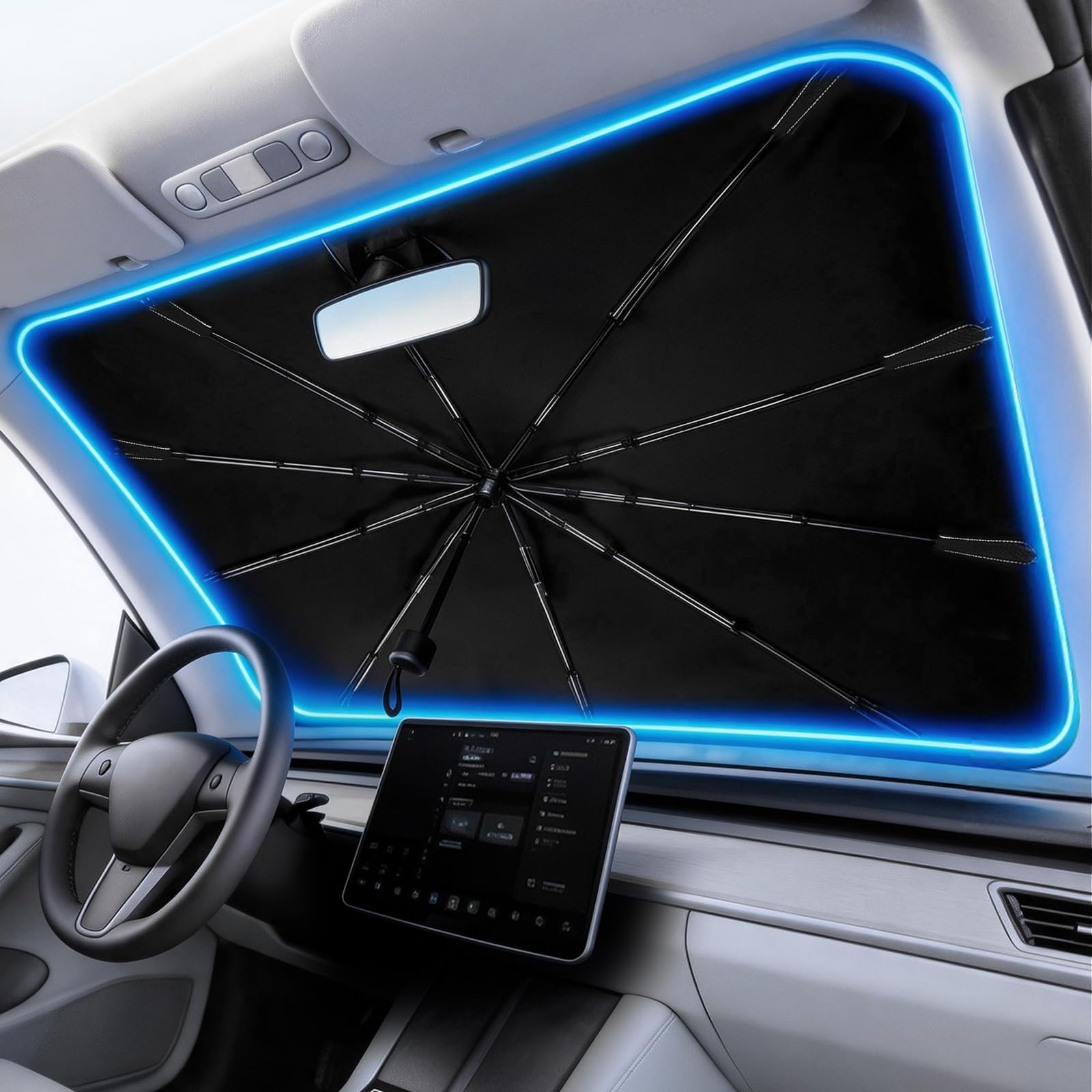 Windshield Sun Shade Car Umbrella: Foldable Retractable Front Window Sunshade Shield with Heat-Insulating Coating - Portable Protection from Heat & UV Rays for Cars, SUVs & Trucks