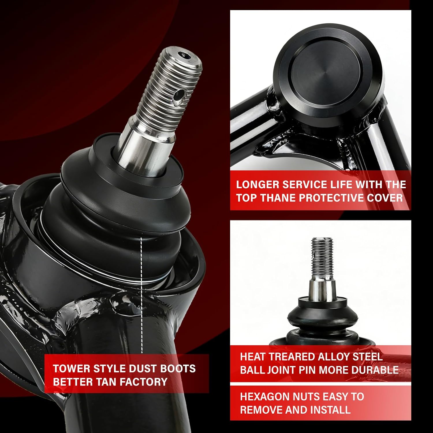 2-4" Lift Front Upper Control Arms for 2007-2014 Toyota FJ Cruiser, 2003-2023 Toyota 4Runner, Land Cruiser Prado (J120/J150), Lexus GX (J120/J150) - Heavy Duty Tubular Design, Greasable Ball Joints