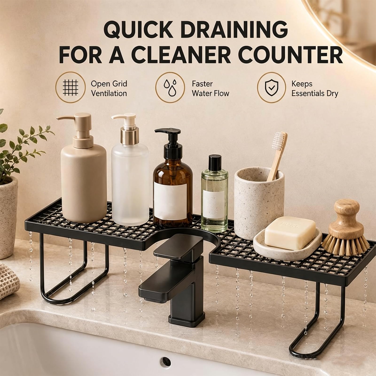 Organizador de Lavabo sobre el Grifo, sin Necesidad de taladrar, Estante en Forma de U para Cocina y baño, Base ahuecada, fácil de Instalar y con Drenaje Sencillo (White*2,1)