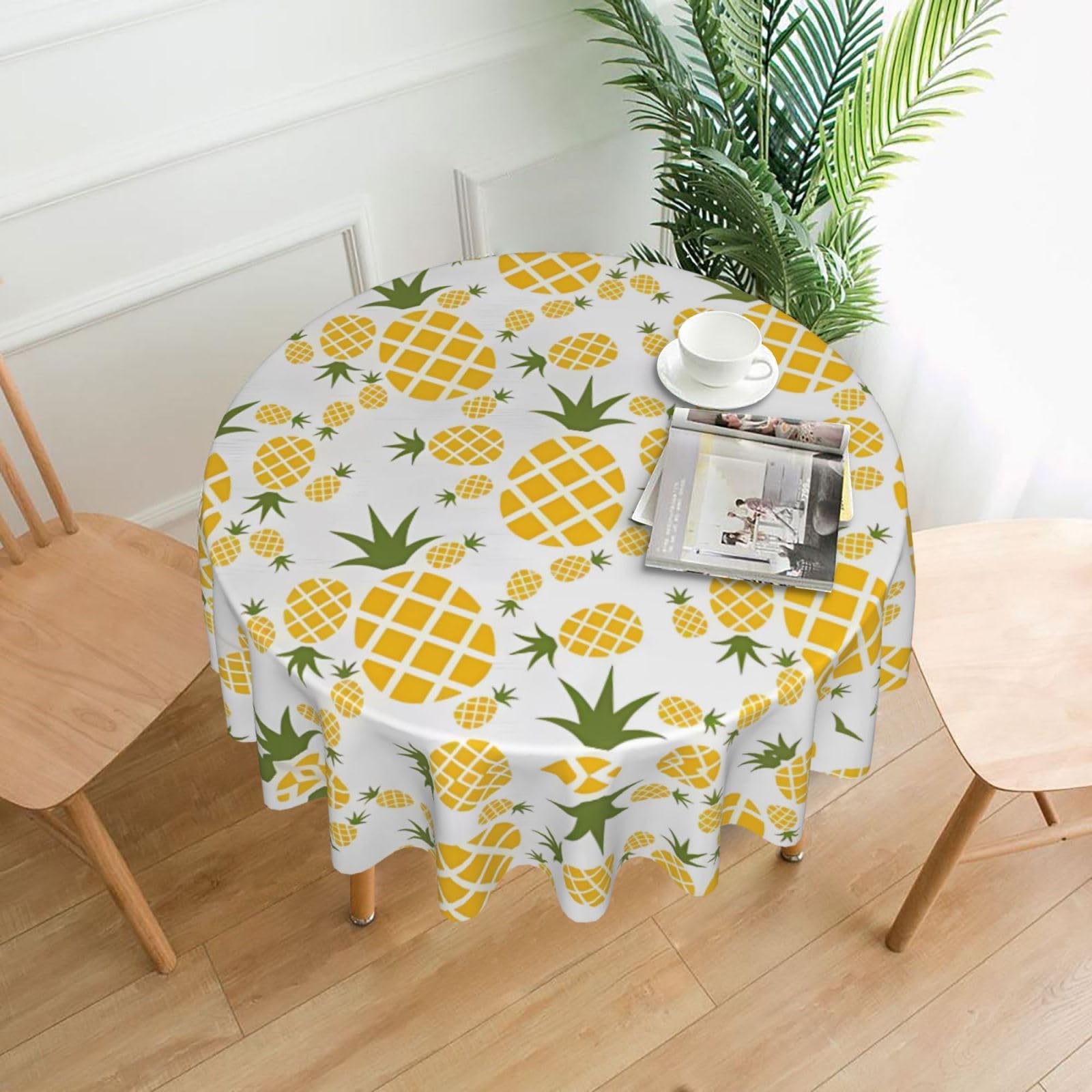 WHJSSF Pineapple Prints Round Decorative Table Throw 60 Inch – Waterproof Table Cover for Dining, Coffee Tables, and Outdoor Events