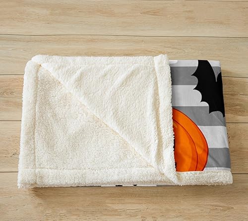 Miniatura 3 de Manfei Manta de Halloween de fantasmas, calabaza, farol, murciélago, araña, para decoración de habitación de niños, manta de rayas grises para sofá,