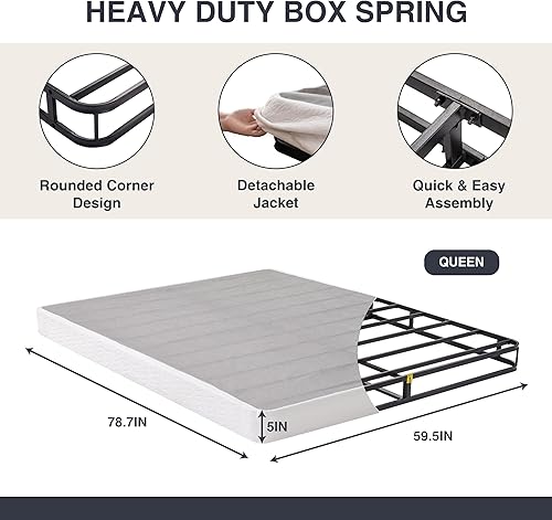 Miniatura 4 de Somier de metal de 5 pulgadas con montaje rápido, base de colchón resistente, marco de metal de acero fuerte, fácil montaje, tamaño Queen