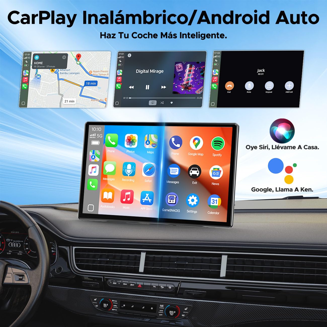 LAMTTO 3 en 1 Net-flix Carplay Android Auto Pantalla Coche con Youtube, Tiktok, Pantalla Táctil 9 pulgadas, Cámara de Respaldo Navegación Asistente de Voz Spotify Bluetooth AUX FM OTA