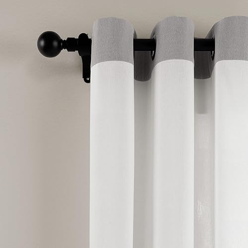 Lush Decor Panel de cortina de ventana de lino sintético con ojales (panel individual), 84 pulgadas de largo x 40 pulgadas de ancho, gris y blanco