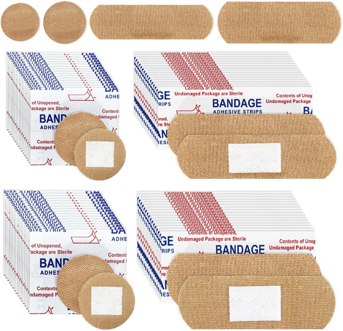 160 Pcs Assorted Sizes Elastic Fabric Bandages Round Rectangular Adhesive Bandages for Small Wounds Breathable First Aid Strips