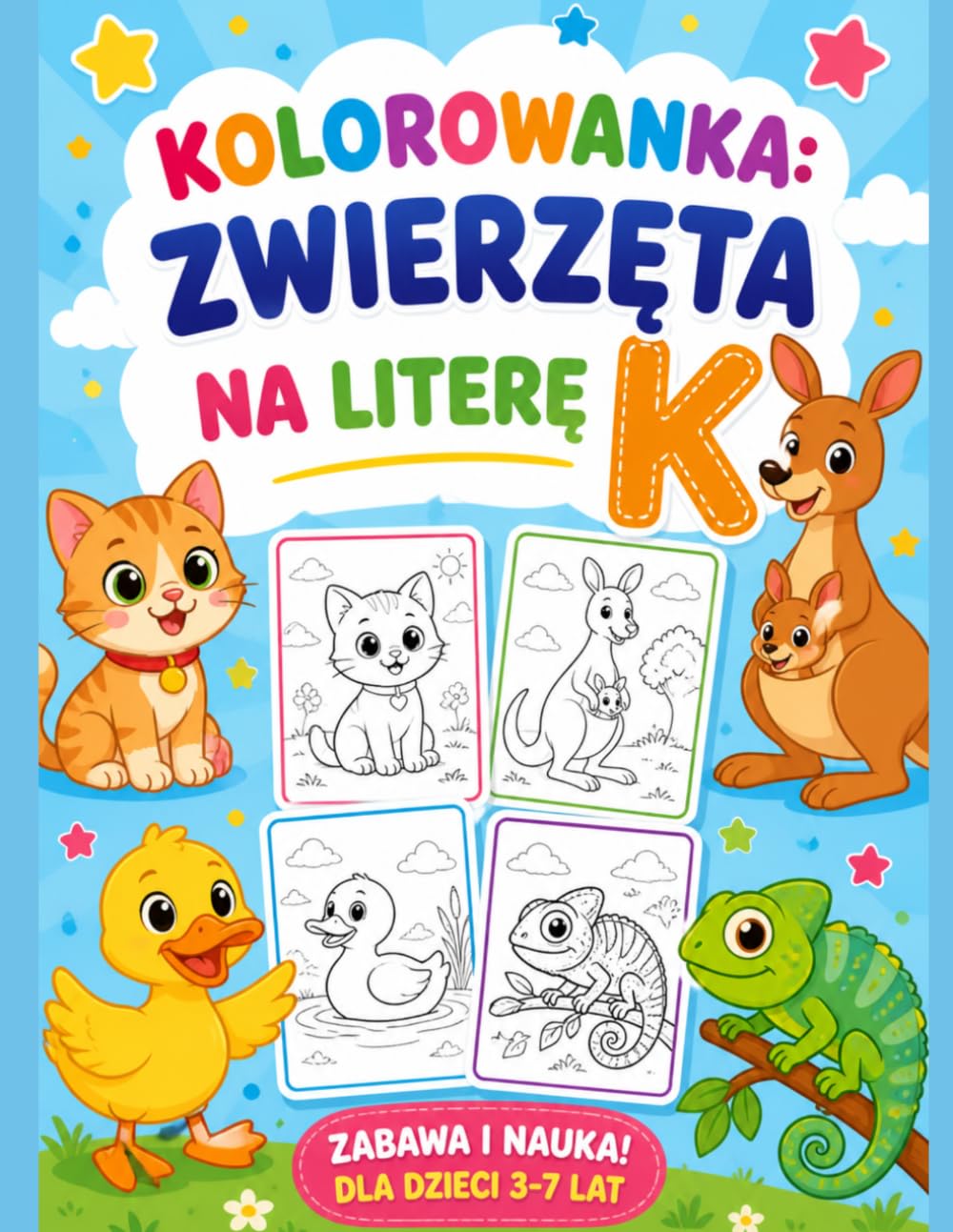 Kolorowanka dla dzieci: zwierzęta na literę K