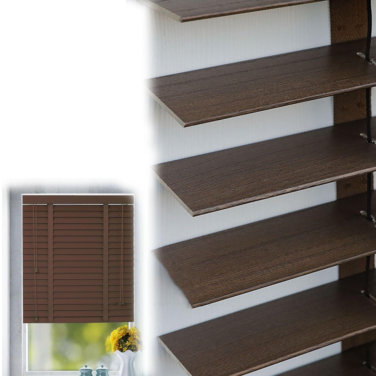 Wooden Indoor Window Blinds 50mm Slats, 30cm 40cm 50cm 60cm 90cm 100cm 120cm 140cm 150cm 160cm 180cm Privacy Horizontal Shades, Plantation Style Wooden Venetian Blind(Coffee)