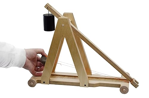Eisco Garage Physics - Trabuquete premium grande de madera, kit de bricolaje (incluye todas las partes)  brazo de haz 21 pulgadas lanza hasta 30