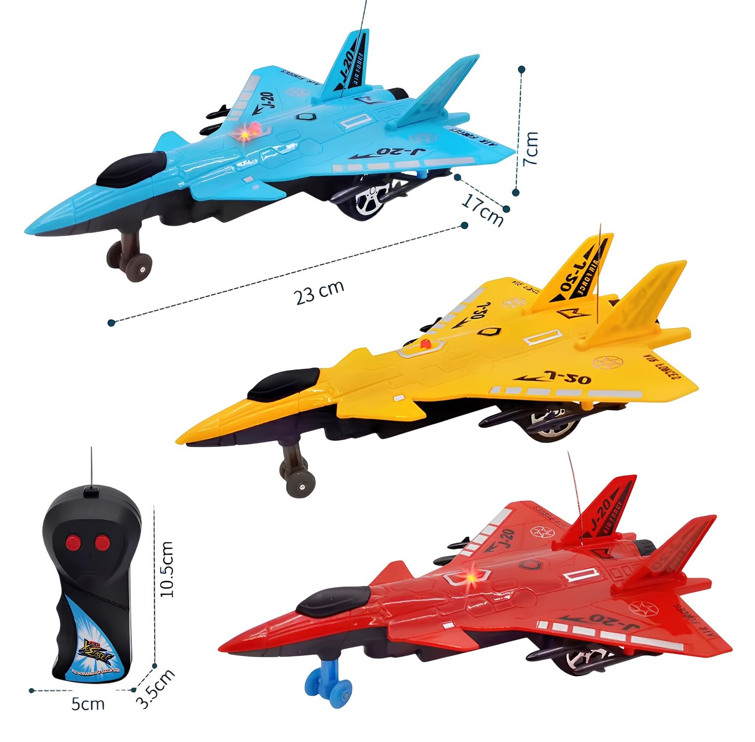 Avion Télécommandé J-20 – Chasseur Avec Lumières LED – 2 Mouvements (Avant/Arrière) – 23 Cm – Couleur Aléatoire – Dès 3 Ans