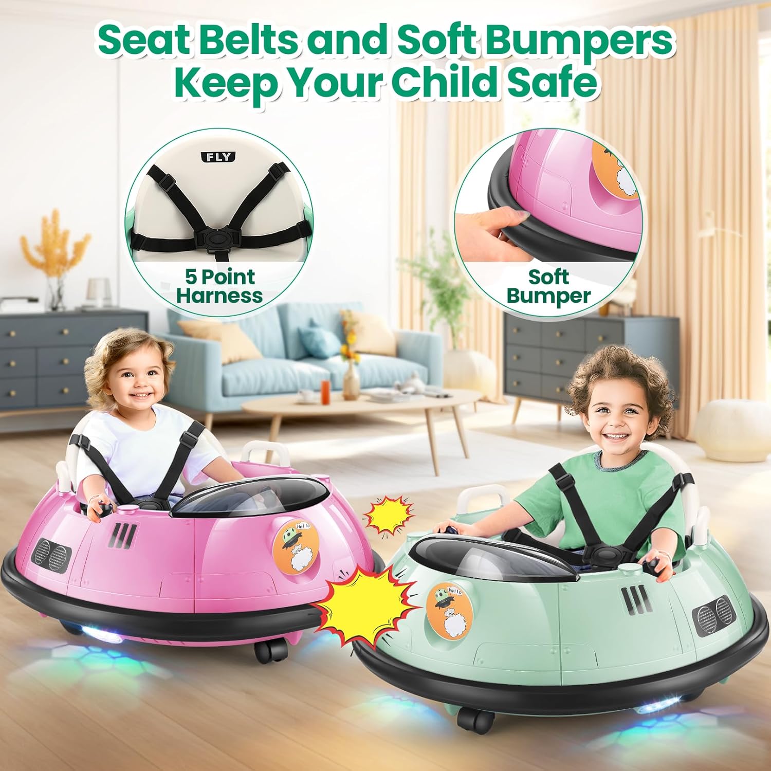 Hikole Kids Bumper Car with Remote Control, Electric Ride On Bumper Car for Toddler Ages 1.5-5 Years Old, Flashing LED Light, 360 Degree Spin, Safety Belt, Gift for Boys Girls, Pink