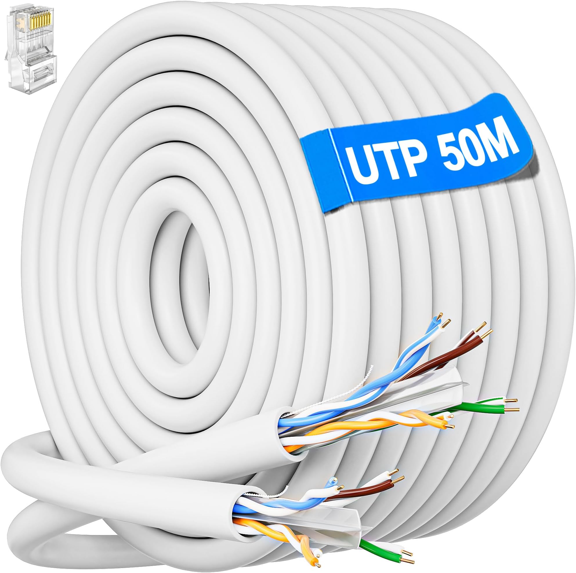 Cat 6 Ethernet Cable 50m, Outdoor Internet Cable Bulk Network Cable Weatherproof Wlan Cable 23awg UTP Rj45 High Speed Lan Cable Gigabit Wifi Cable 50 Meters White Patch Cable for Router Modem