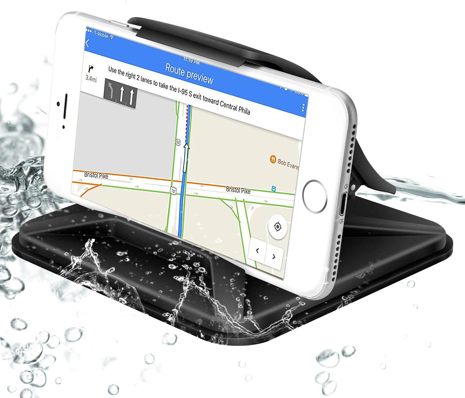 Cell Phone Holder for Car Universal Dashboard Mounts Silicone Non-Slip Washable GPS Holder Car Cradles for iPhone X 8 7 6 5Plus Samsung Galaxy Note 8 S8 Plus S7 Edge-Black