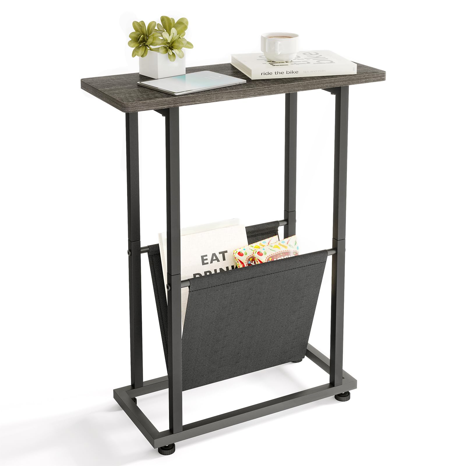Fixwal Narrow Side Table, Nightstand with Storage Shelf, Slim Magazine Table for Small Spaces, Narrow Side Snack Couch, End Table for Living Room, Bedroom, Hallway, Grey