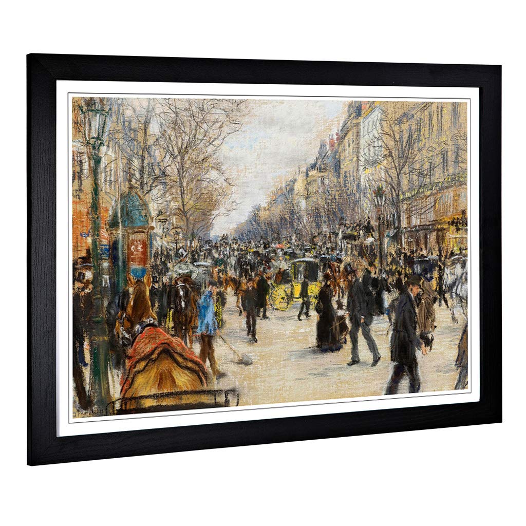 Big Box Art Framed Print of Jean-Francois Raffaelli On The Grand Boulevard Design | Wall Art Picture| Home Decor for Kitchen, Living Room, Bedroom, Hallway, Black, A2 / 24.5x18 Inch / 62x45cm