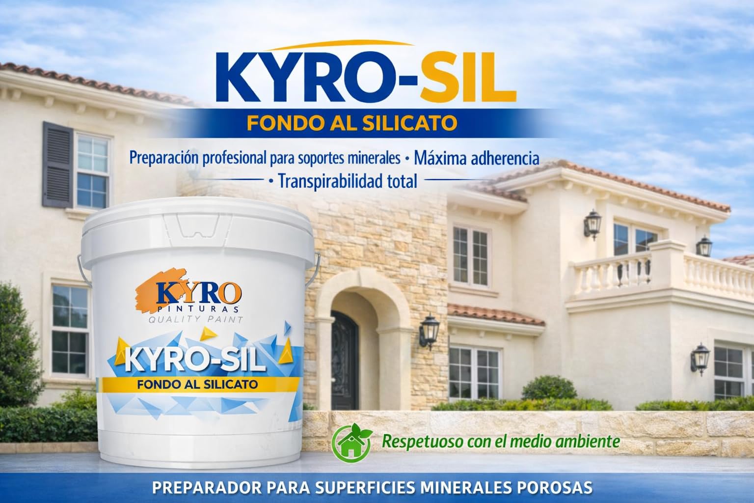 KYRO-SIL FONDO Imprimación al Silicato de Potasio Puro - Fijador Profesional para Soportes Minerales Porosos - Interior y Exterior - 14 Litros