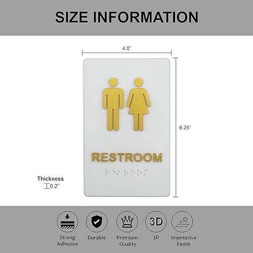 Miniatura 3 de Letrero de acrílico con acabado dorado 3D con braille, letreros de baño, inodoro, hombres, mujeres, moderno, elegante, delgado, decoración