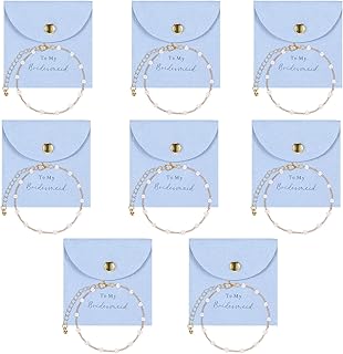 16Pcs Bridesmaid Proposal Gifts, 8 Set Pearl Bracelets with Velvet Jewelry Bags, Bridesmaid Bracelet & Jewelry Pouch, Bachelorette Gifts for Bridesmaids Bridal Shower Favors