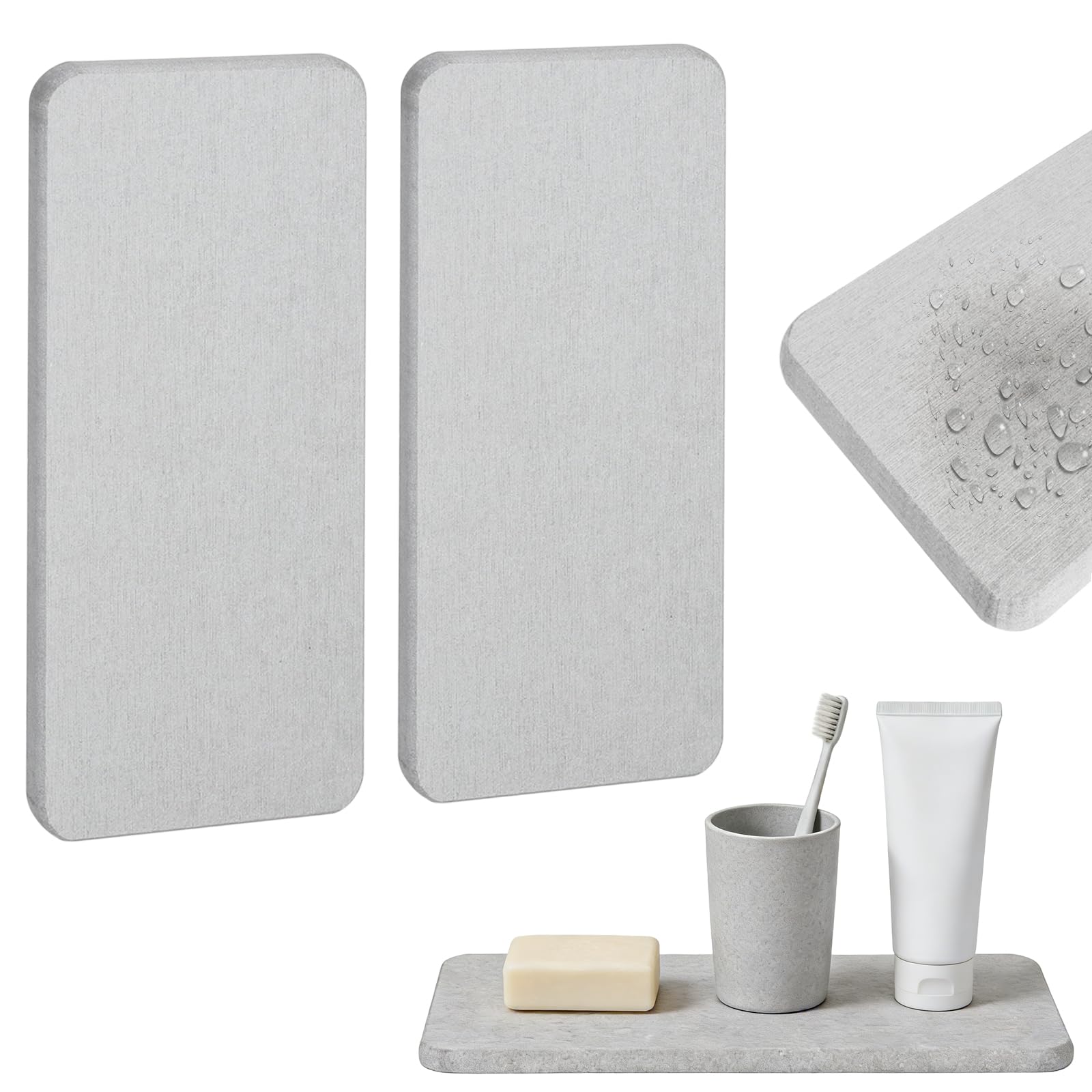 Gzrxious Grey 2Pcs Water Absorbent Stone, Quick Dry Diatomite Soap Dish Mat, Diatomaceous Earth Absorbing Tray Coasters, Hand Soaps Saver Holder For Sinks, Bottles, Glasses, Bathroom, Kitchen,