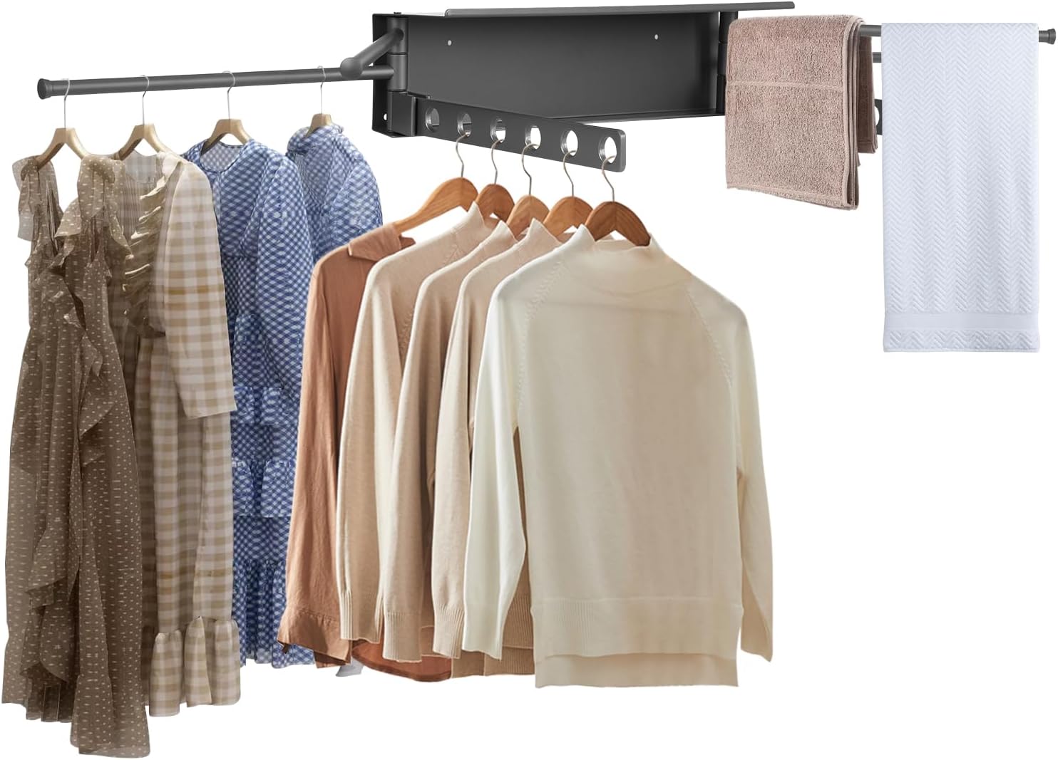 Foldable Wall Clothes Dryer, Laundry Drying Rack, Wall Mounted Clothes Drying Rack, Gray Retractable Clothes Hanger for Indoor Outdoor, Space Saving Folding Drying Rack for Bathroom Balcony