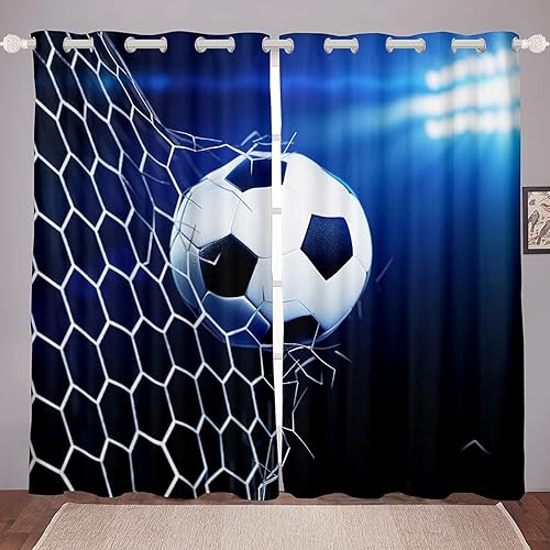 Cortinas de ventana de fútbol 3D para fútbol y decoración de pelota de fútbol para niños, niñas, jóvenes, cortinas de ventana con temática deportiva