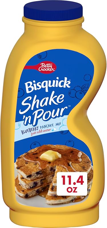 Betty Crocker Bisquick Shake 'n Pour Pancake Mix, Blueberry Flavor, 11.4 oz | Just Add Water & Shake, No Measuring Bowl Needed, Also Works as Waffle Mix, Makes 12 to 15 Pancakes