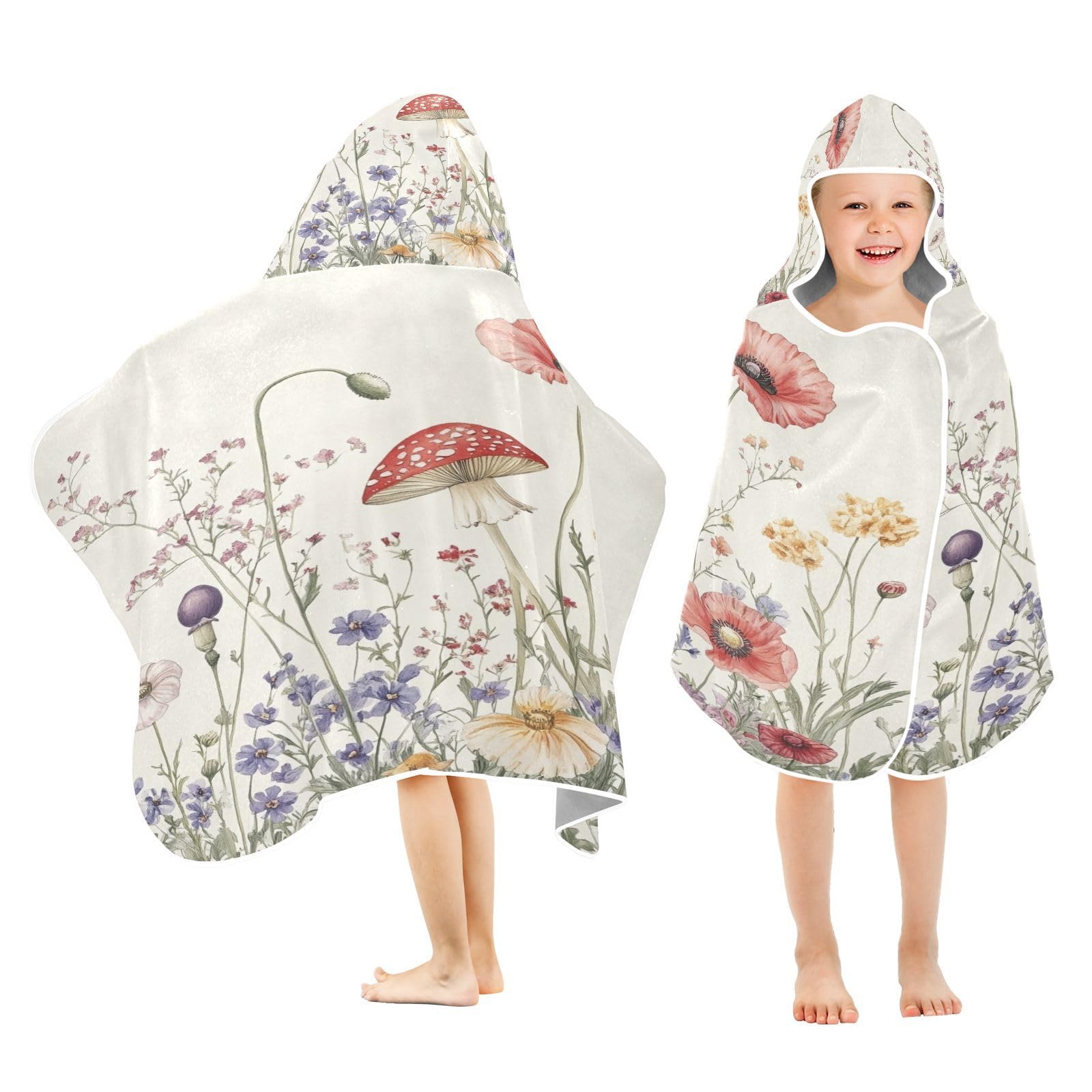 Kigai Wildflowers Hooded Beach Towel for Kids Soft Absorbent Quick Dry Bath Towel with Hood Lightweight Toddler Shower Pool Bath Wrap for Boys Girls