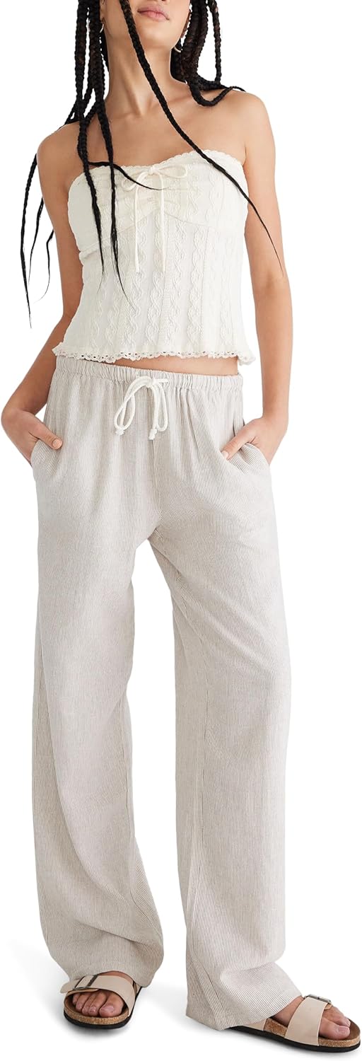 AEROPOSTALE Women's Stripe Linen Drawstring Pant