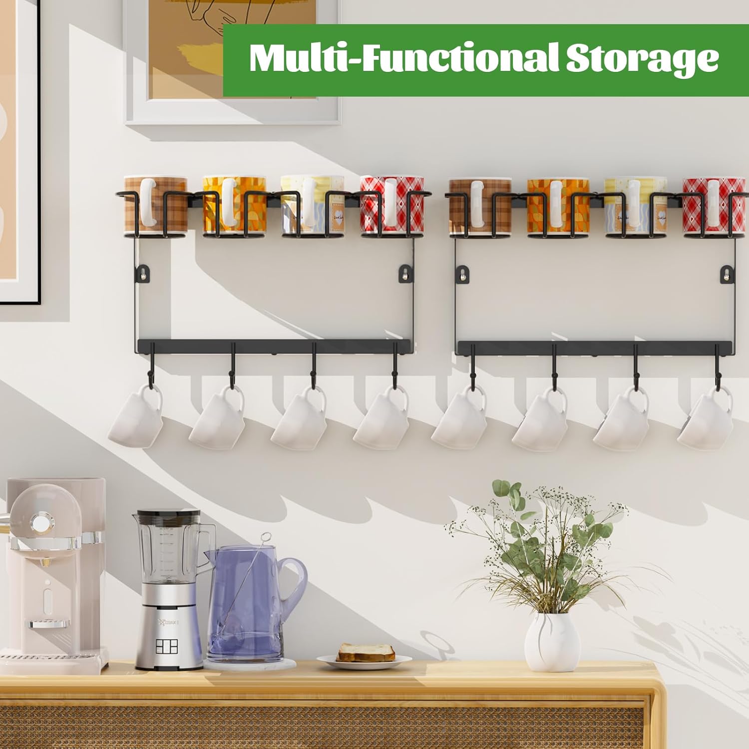 Wall Mount Cup Holder for Stanley 20/30/40oz, 2 Pack Tumbler Cup Organizer, Water Bottle Organizer with Hooks Storage Coffee Mug Cup, Universal Drilling - Image 4