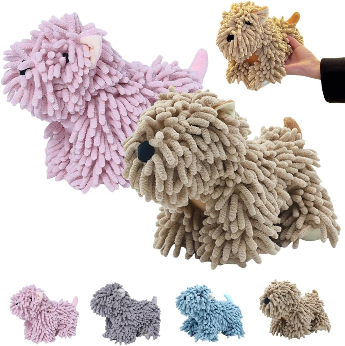 2PCS Cute Puppy Chenille Hand Towel – Soft, Absorbent Hand Towel for Bathroom or Kitchen – Adorable Dog Design with Hanging Loop (B)