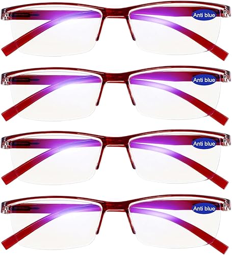 Vista 29 de 4 pares de anteojos de lectura con bloqueo de luz azul, anteojos de lectura para computadora para hombres, marco de anteojos rectangulares de moda