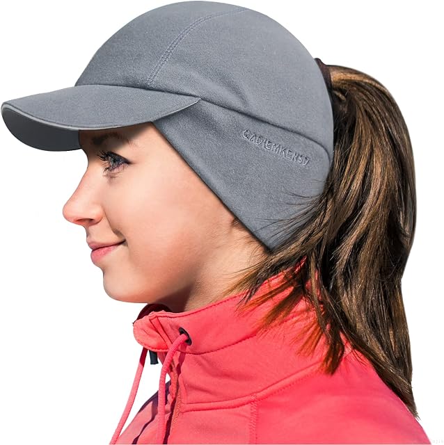GADIEMKENSD Women's Winter Reflective Fleece Ponytail Hat with Drop Down Ear Warmer